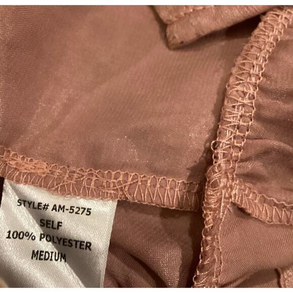 Vici Aeom pink Dante Metallic Ruffle Tie flirty long sleeve v neck Blouse Sz M - Picture 7 of 9